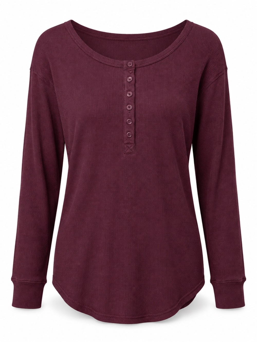 Aritzia TNA GOLDEN Los Santos Waffle Thermal Henley Mini Dress Burgundy M